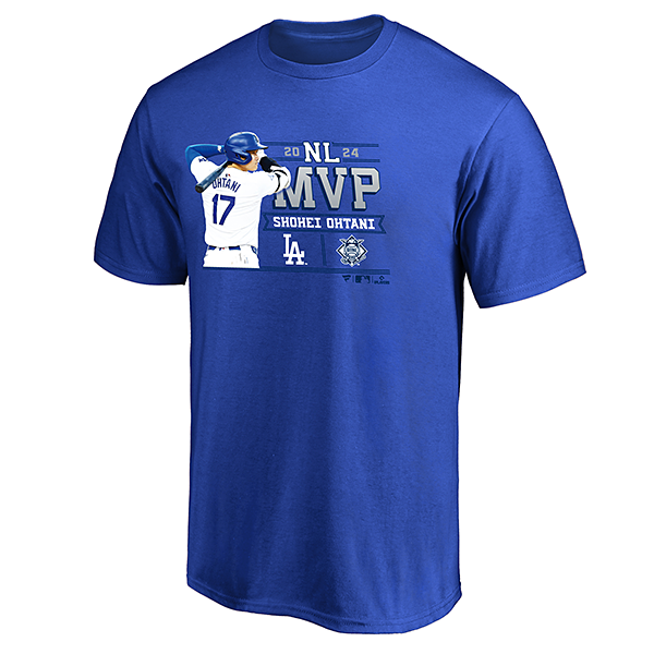 ドジャース 大谷翔平 ナショナルリーグ MVP 2024 獲得記念 Tシャツ「ロゴ」 ブルー