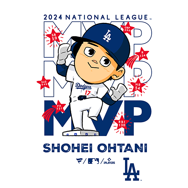 ドジャース 大谷翔平 ナショナルリーグ MVP 2024 獲得記念 イラスト Tシャツ ホワイト