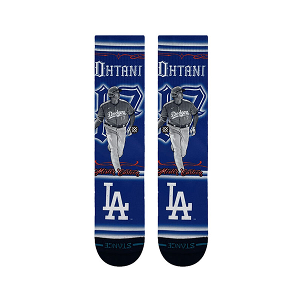 大谷翔平 Mister Cartoon x Dodgers（ミスターカートゥーン×ドジャース）コラボモデル STANCE（スタンス）ソックス ブルー