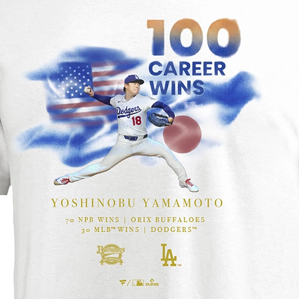 Fanatics ロサンゼルス・ドジャース 山本由伸 日米通算100勝 記念Tシャツ