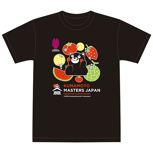 くまもと再春館製薬所バドミントンチーム公式 熊本マスターズジャパン MEISAN Tシャツ くまモンver. ブラック