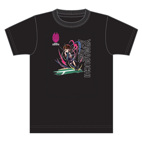 くまもと再春館製薬所バドミントンチーム公式 山口茜選手 似顔絵Tシャツ 2025ver. ブラック