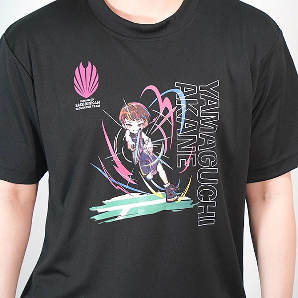 くまもと再春館製薬所バドミントンチーム公式 山口茜選手 似顔絵Tシャツ 2025ver. ブラック