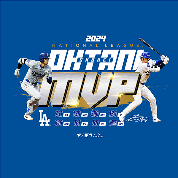 ドジャース 大谷翔平 ナショナルリーグ MVP 2024 獲得記念 Tシャツ ブルー