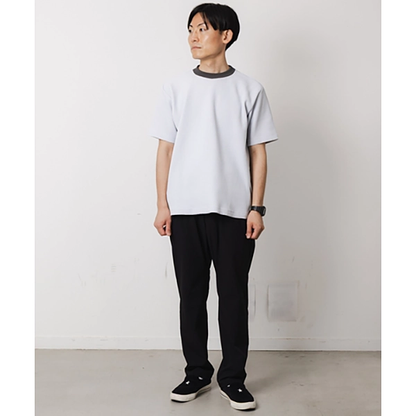 narifuri マルチワッフルヘンリーネックTシャツ BLACK