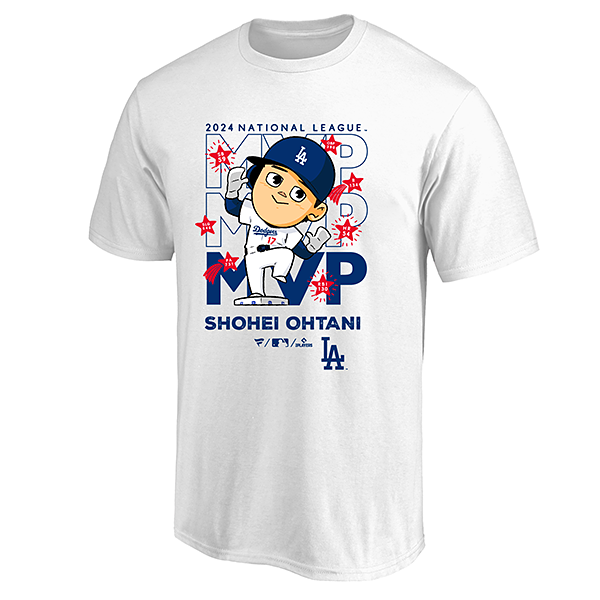 ドジャース 大谷翔平 ナショナルリーグ MVP 2024 獲得記念 イラスト Tシャツ ホワイト