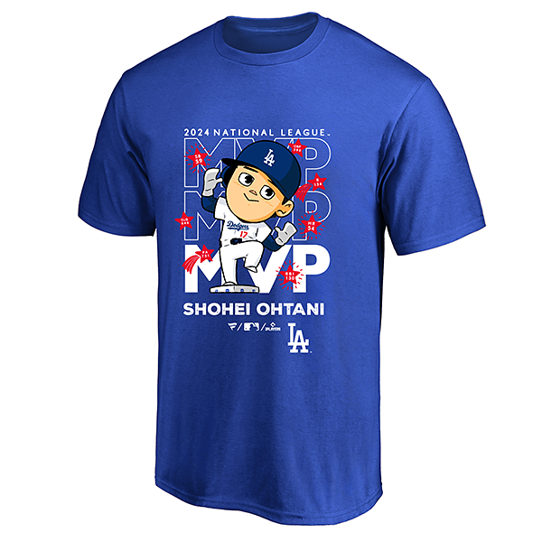 ドジャース 大谷翔平 ナショナルリーグ MVP 2024 獲得記念 イラスト Tシャツ ブルー