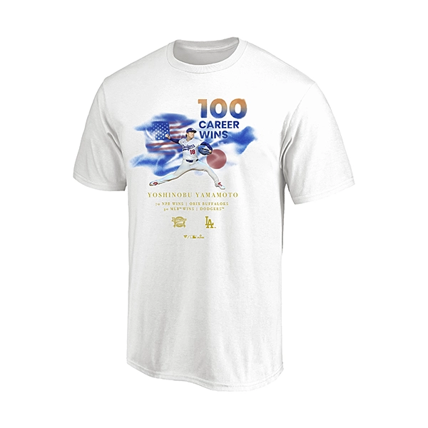 Fanatics ロサンゼルス・ドジャース 山本由伸 日米通算100勝 記念キッズ用Tシャツ