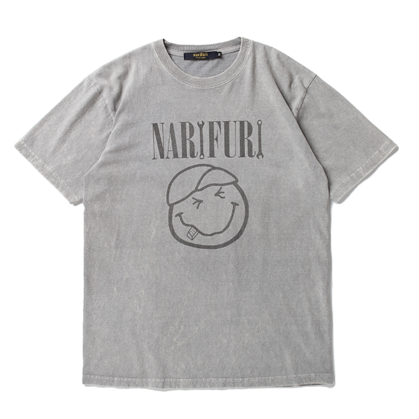 narifuri × SMILEY FACE ピグメントダイプリントTシャツ L-GRAY