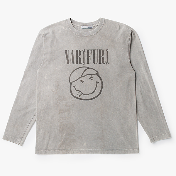 narifuri × SMILEY FACE ガーメントダイロングスリーブTシャツ LIGHT GRAY