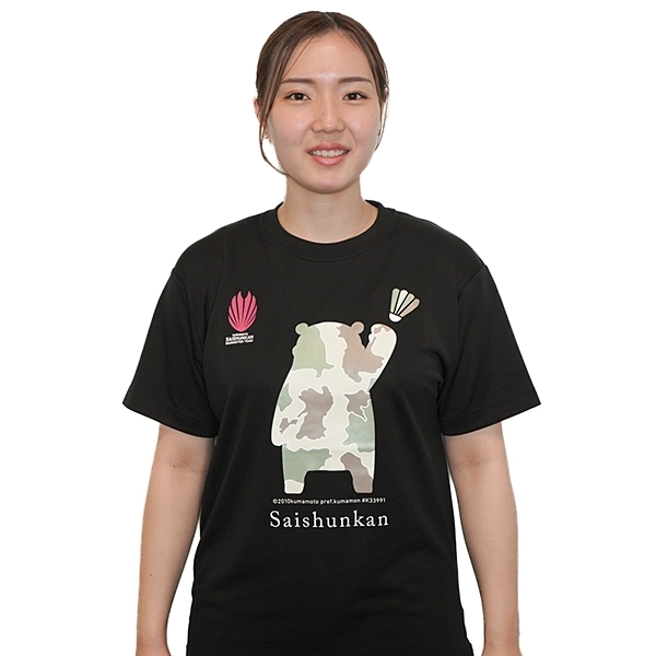 くまもと再春館製薬所バドミントンチーム公式 くまもとカモフラTシャツ くまモンver. ブラック