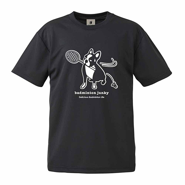 badminton junky チャレンジバド犬+1 Tシャツ ブラック