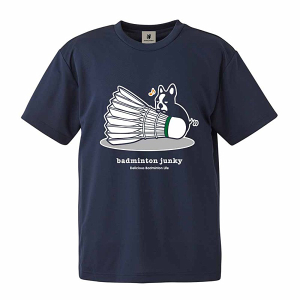badminton junky ルンルンシャトル犬+3 Tシャツ ネイビー