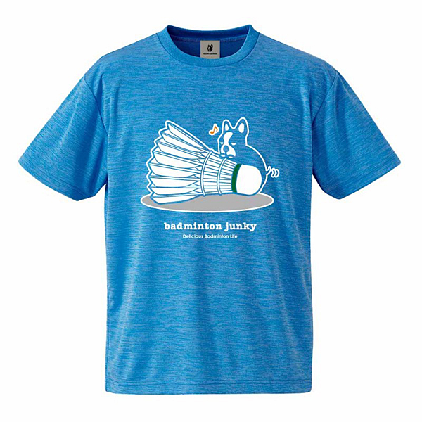 badminton junky ルンルンシャトル犬+3 Tシャツ ヘザーブルー